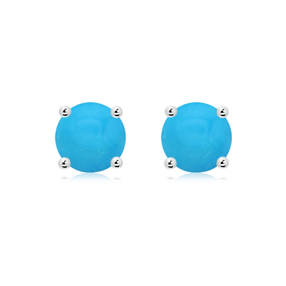 8mm AAAA Basket-Set Round Turquoise Studs in White Gold 
