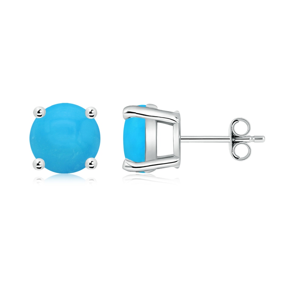 8mm AAAA Basket-Set Round Turquoise Studs in White Gold side 199