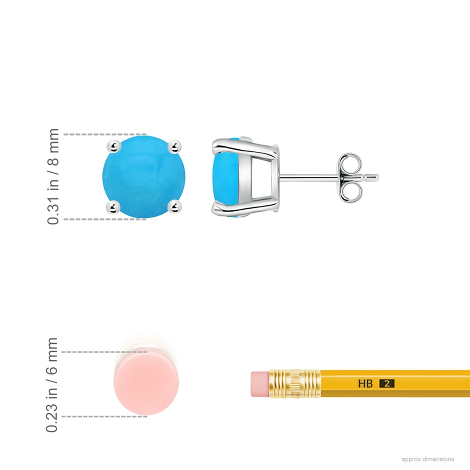 8mm AAAA Basket-Set Round Turquoise Studs in White Gold ruler