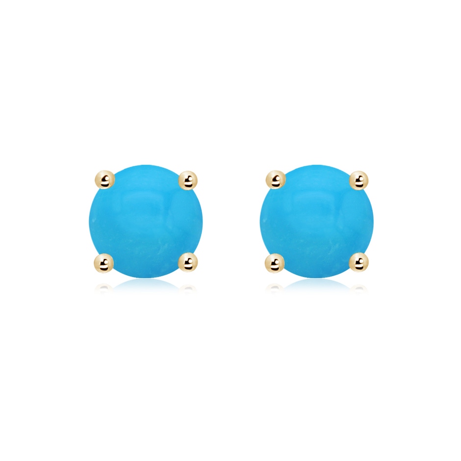 8mm AAAA Basket-Set Round Turquoise Studs in Yellow Gold 