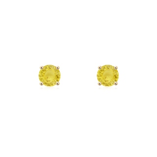 4mm A Basket-Set Round Yellow Sapphire Studs in Yellow Gold