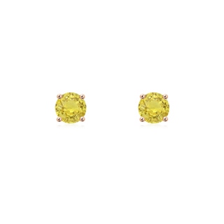 4mm AA Basket-Set Round Yellow Sapphire Studs in Rose Gold