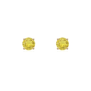4mm AA Basket-Set Round Yellow Sapphire Studs in Yellow Gold