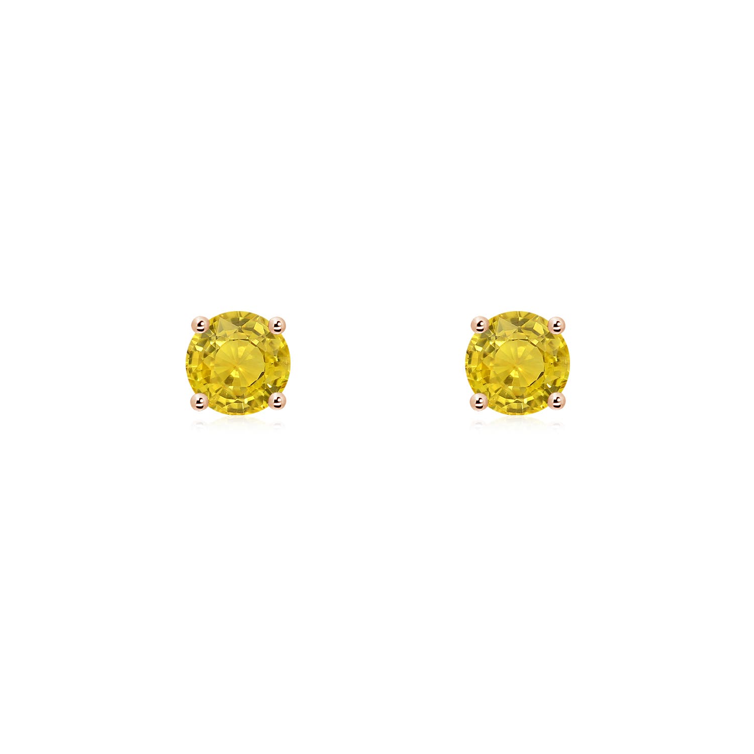 4mm AAA Basket-Set Round Yellow Sapphire Studs in 18CT Rose Gold