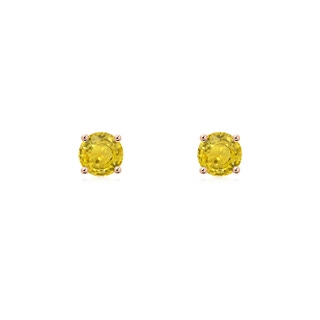 4mm AAA Basket-Set Round Yellow Sapphire Studs in 9K Rose Gold