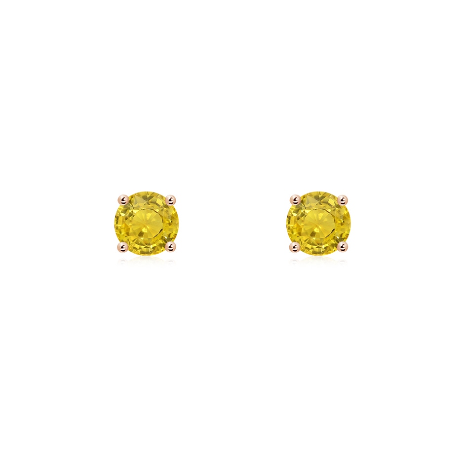 4mm AAA Basket-Set Round Yellow Sapphire Studs in Rose Gold 