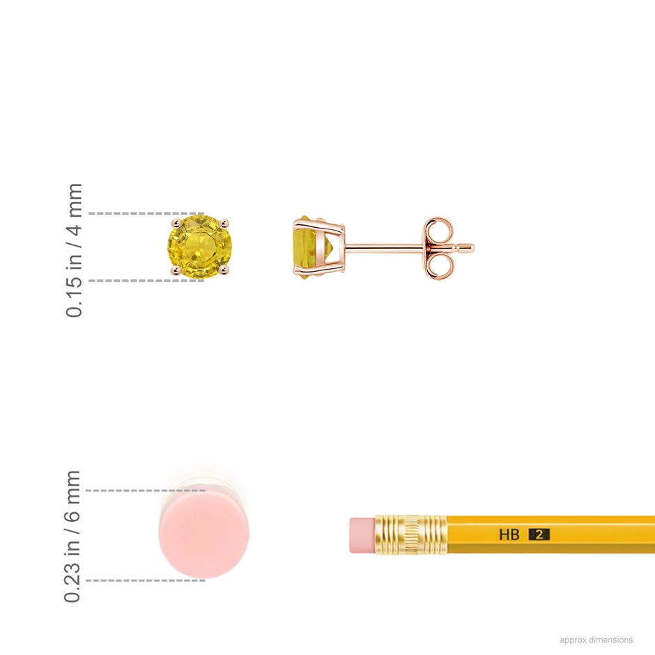4mm AAA Basket-Set Round Yellow Sapphire Studs in Rose Gold ruler