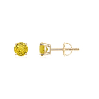 4mm AAA Basket-Set Round Yellow Sapphire Studs in Yellow Gold