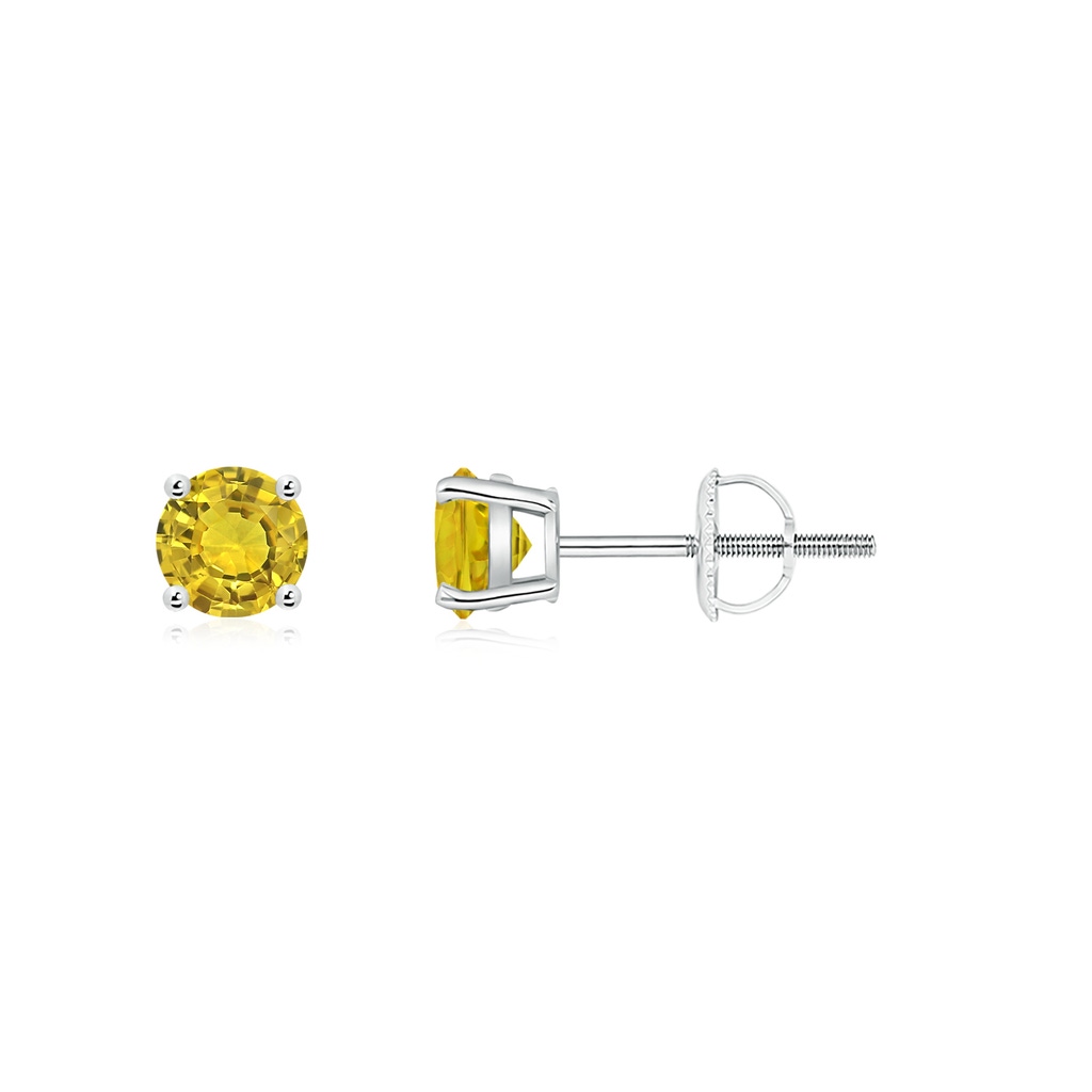 4mm AAAA Basket-Set Round Yellow Sapphire Studs in P950 Platinum