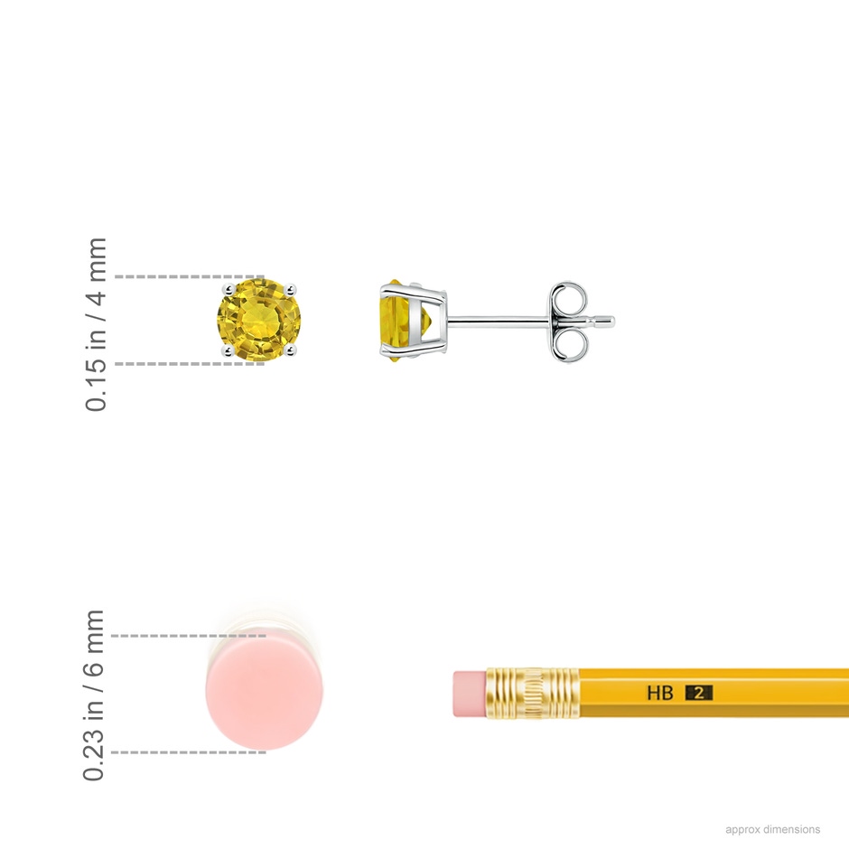 4mm AAAA Basket-Set Round Yellow Sapphire Studs in P950 Platinum ruler