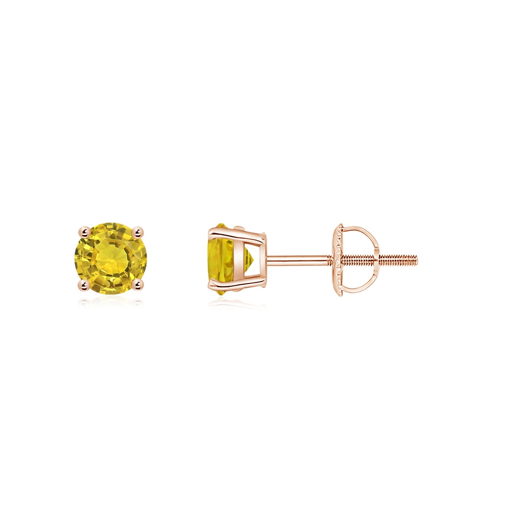 4mm AAAA Basket-Set Round Yellow Sapphire Studs in Rose Gold