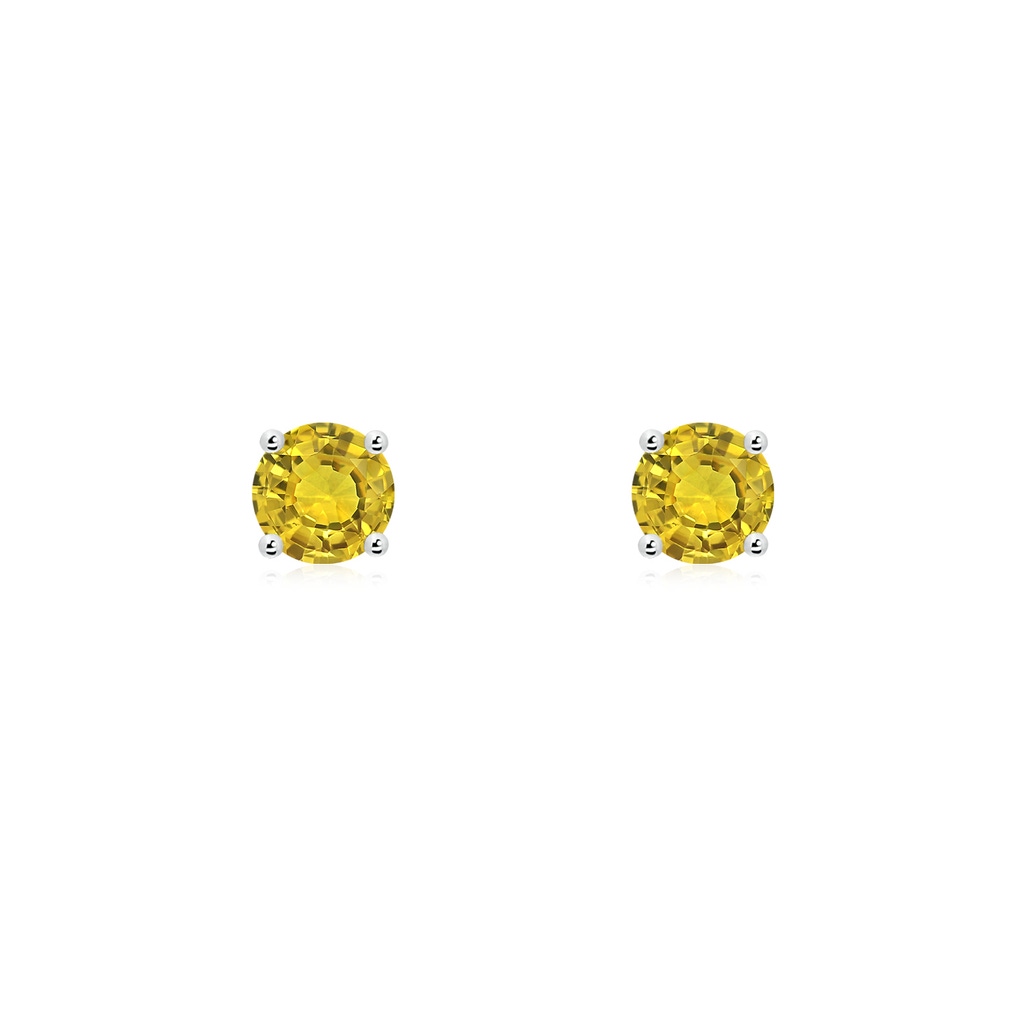 4mm AAAA Basket-Set Round Yellow Sapphire Studs in White Gold