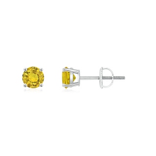 4mm AAAA Basket-Set Round Yellow Sapphire Studs in White Gold