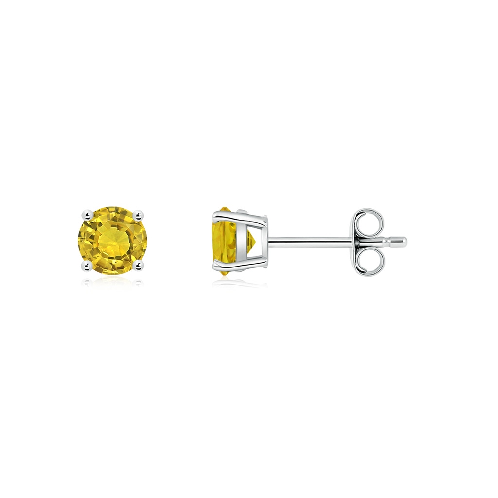4mm AAAA Basket-Set Round Yellow Sapphire Studs in White Gold - side 199