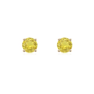 5mm AA Basket-Set Round Yellow Sapphire Studs in Yellow Gold