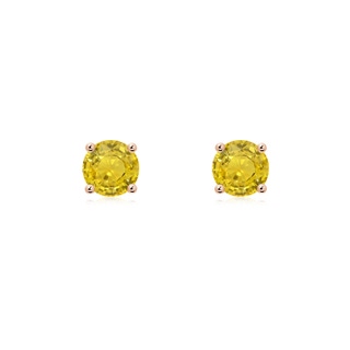 5mm AAA Basket-Set Round Yellow Sapphire Studs in Rose Gold