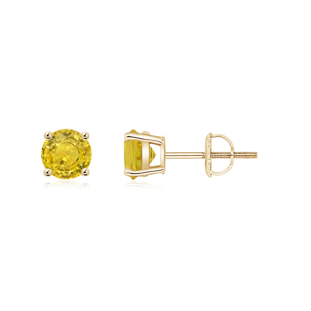 5mm AAA Basket-Set Round Yellow Sapphire Studs in Yellow Gold