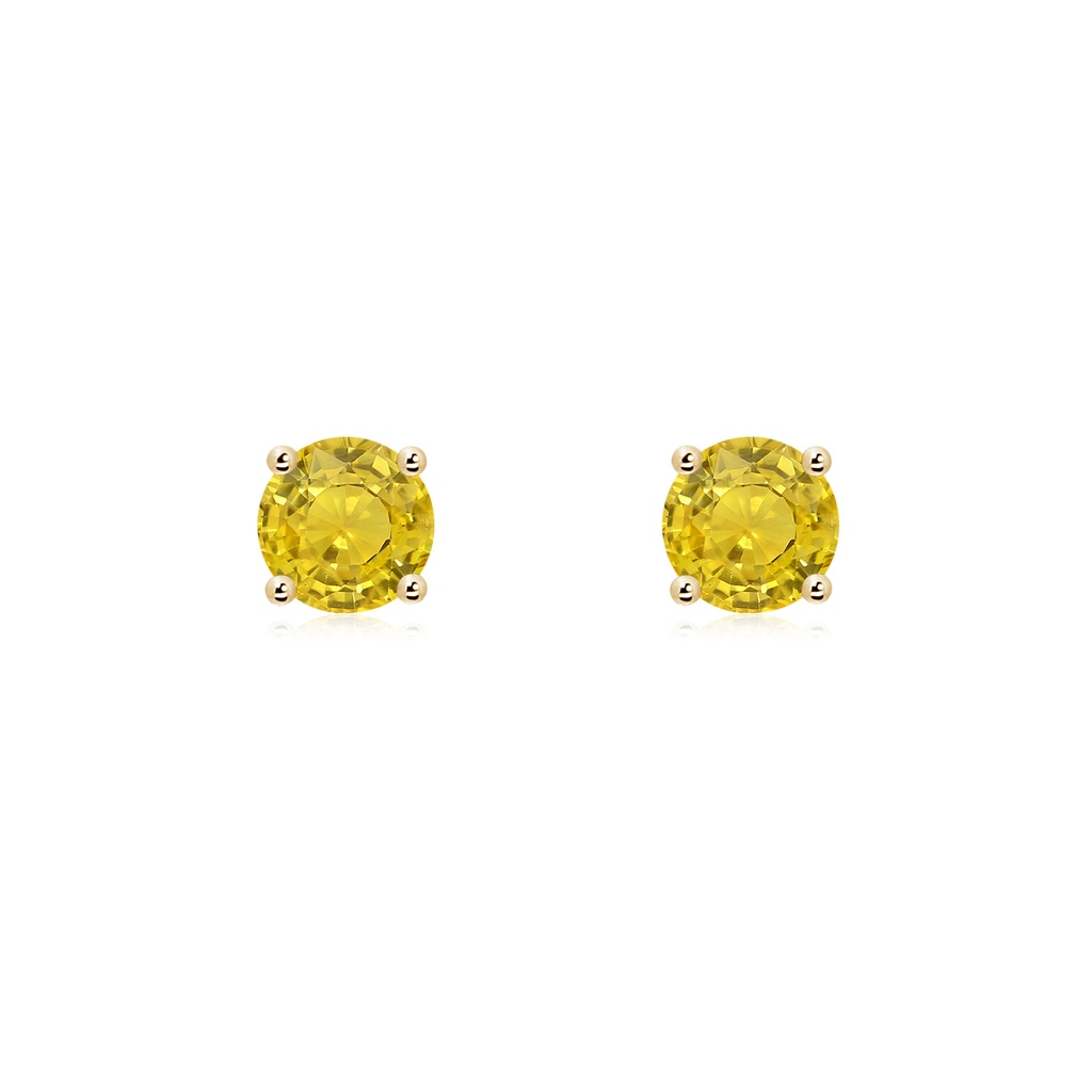 5mm AAA Basket-Set Round Yellow Sapphire Studs in Yellow Gold