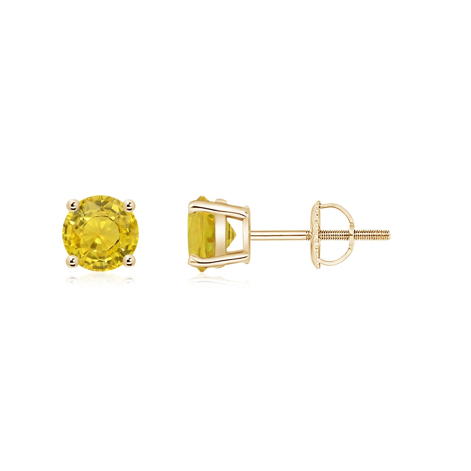 5mm AAA Basket-Set Round Yellow Sapphire Studs in Yellow Gold 