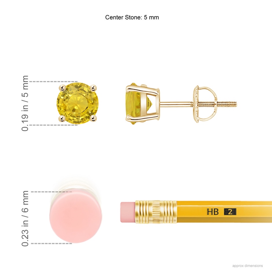 5mm AAA Basket-Set Round Yellow Sapphire Studs in Yellow Gold ruler