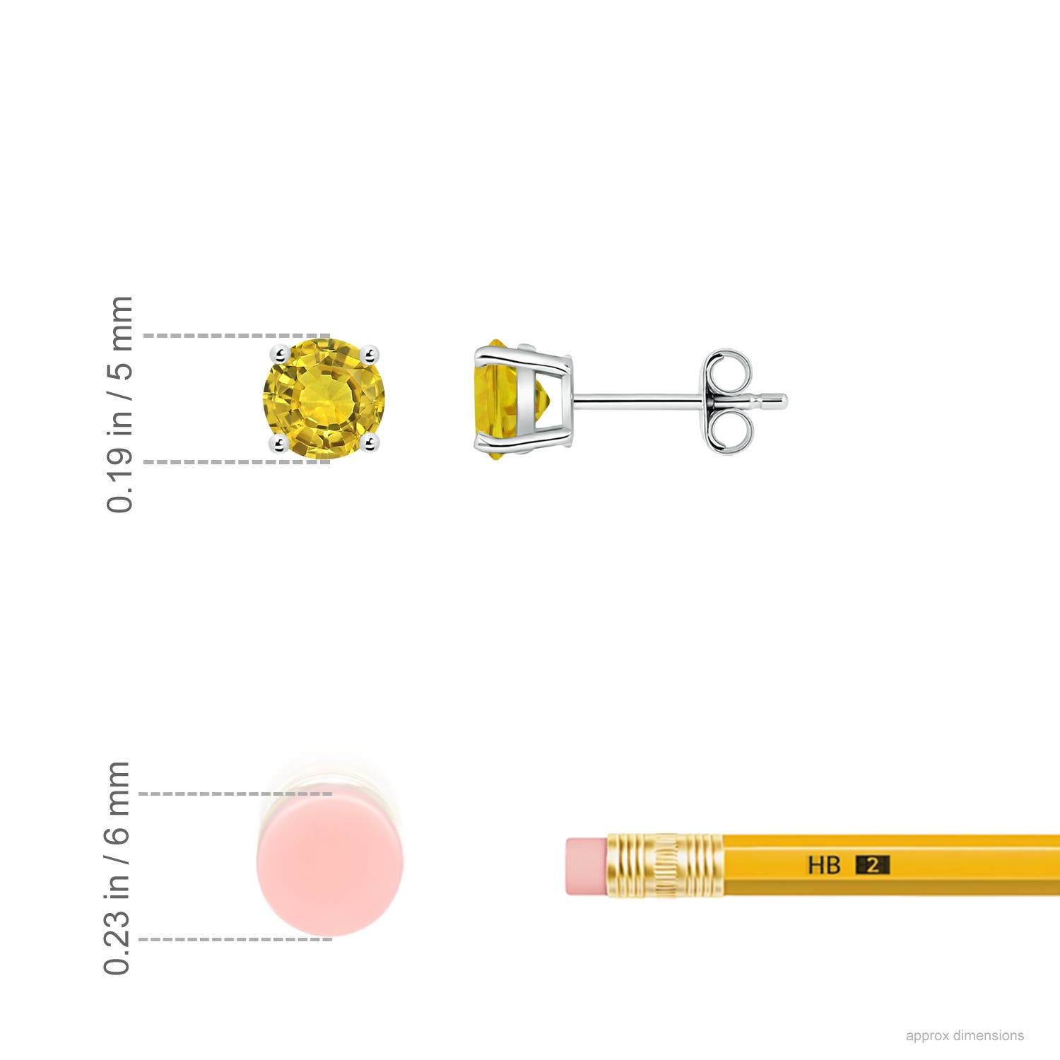 5mm AAAA Basket-Set Round Yellow Sapphire Studs in White Gold - ruler