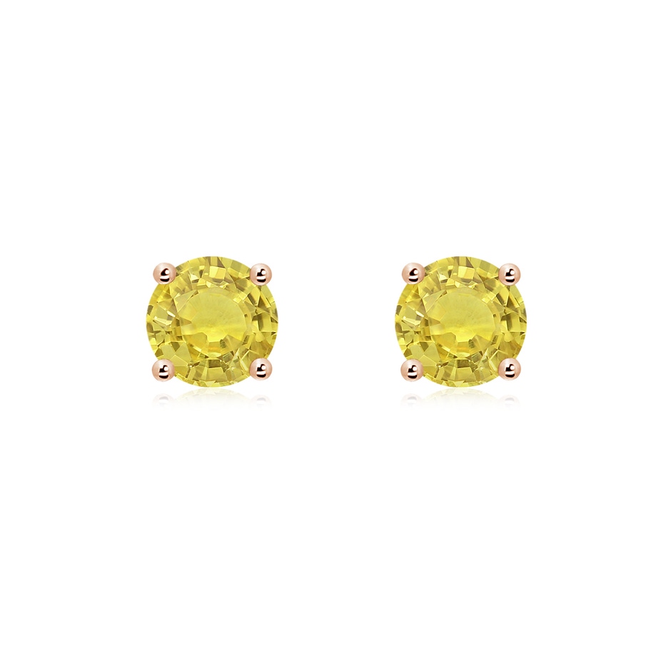 6mm AA Basket-Set Round Yellow Sapphire Studs in Rose Gold 