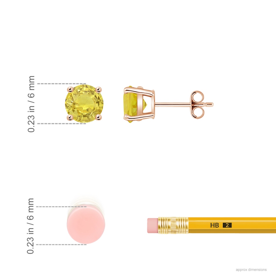 6mm AA Basket-Set Round Yellow Sapphire Studs in Rose Gold ruler