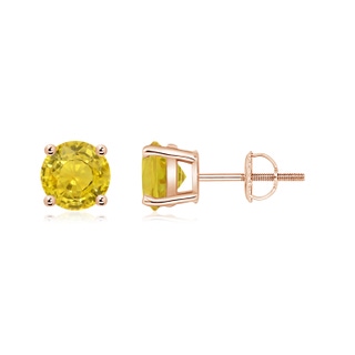 6mm AAA Basket-Set Round Yellow Sapphire Studs in Rose Gold