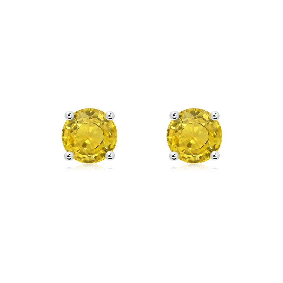 6mm AAA Basket-Set Round Yellow Sapphire Studs in White Gold 