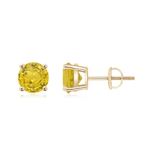 6mm AAA Basket-Set Round Yellow Sapphire Studs in Yellow Gold