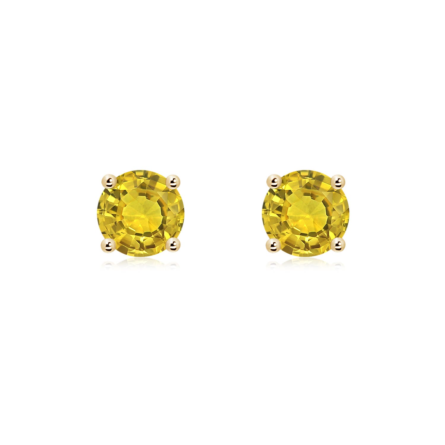6mm AAAA Basket-Set Round Yellow Sapphire Studs in 18K Yellow Gold