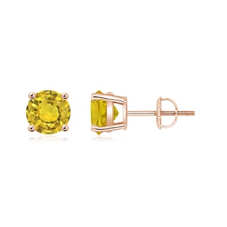 6mm AAAA Basket-Set Round Yellow Sapphire Studs in Rose Gold