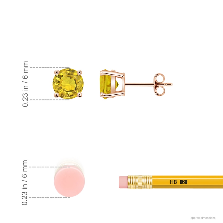 6mm AAAA Basket-Set Round Yellow Sapphire Studs in Rose Gold ruler