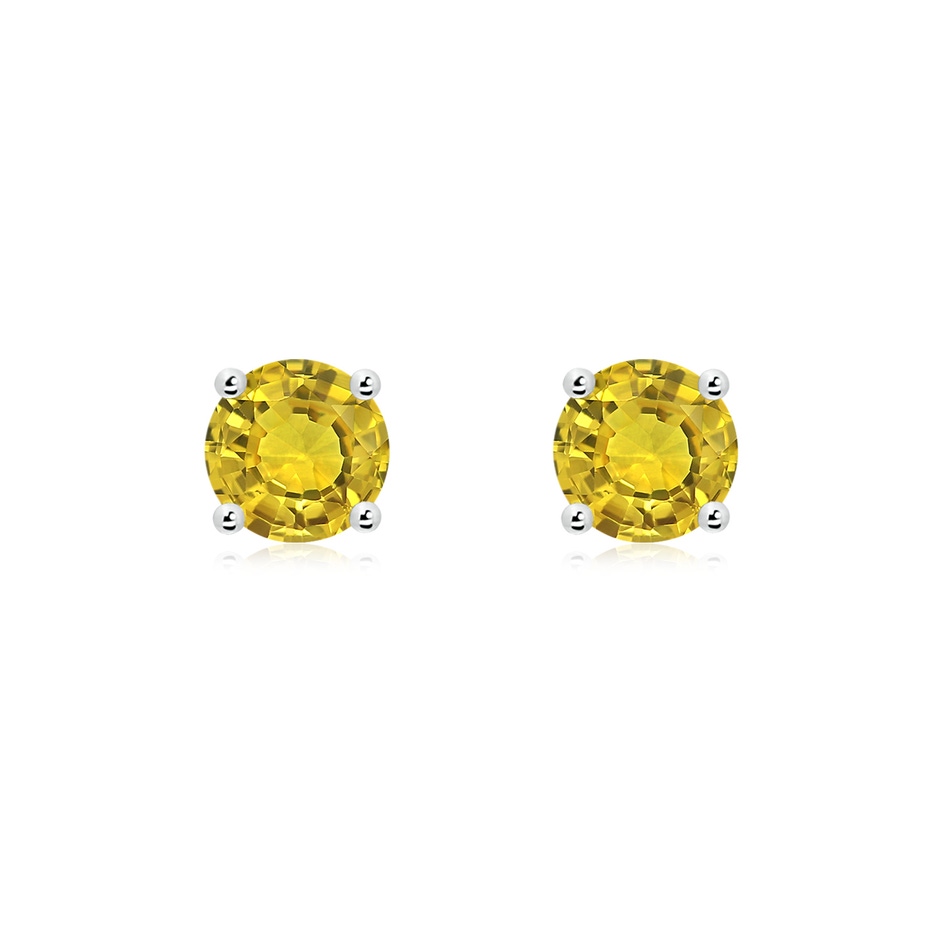 6mm AAAA Basket-Set Round Yellow Sapphire Studs in White Gold 