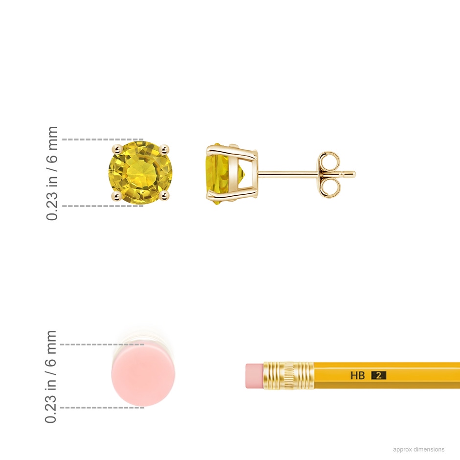 6mm AAAA Basket-Set Round Yellow Sapphire Studs in Yellow Gold ruler