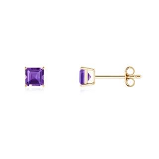 4mm AAA Classic Basket-Set Square Amethyst Stud Earrings in 9K Yellow Gold