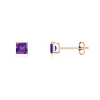 4mm AAAA Classic Basket-Set Square Amethyst Stud Earrings in Rose Gold