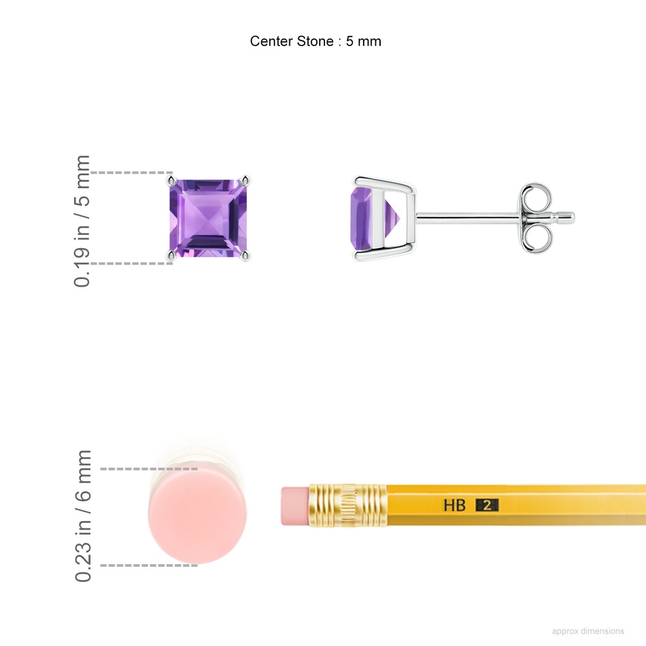 5mm A Classic Basket-Set Square Amethyst Stud Earrings in P950 Platinum ruler