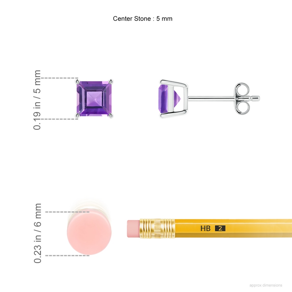 5mm AA Classic Basket-Set Square Amethyst Stud Earrings in White Gold ruler