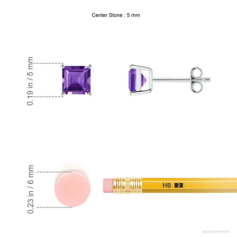 5mm AAA Classic Basket-Set Square Amethyst Stud Earrings in P950 Platinum ruler