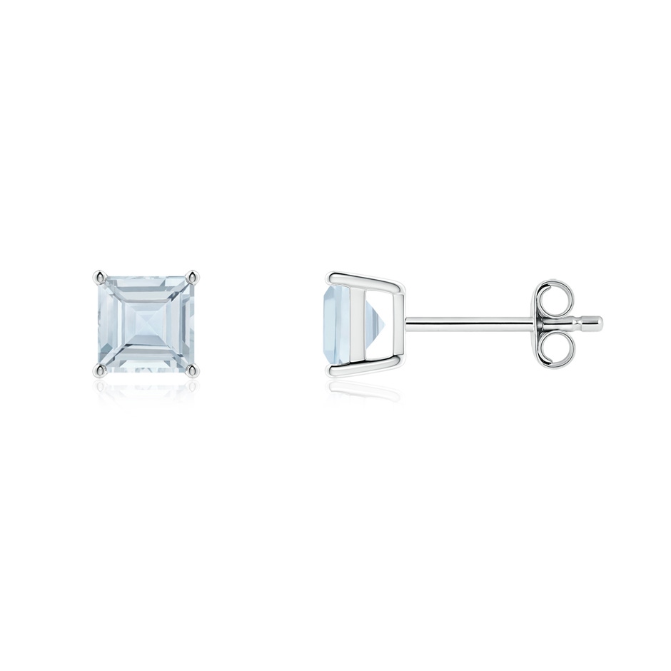 5mm A Classic Basket-Set Square Aquamarine Stud Earrings in S999 Silver 