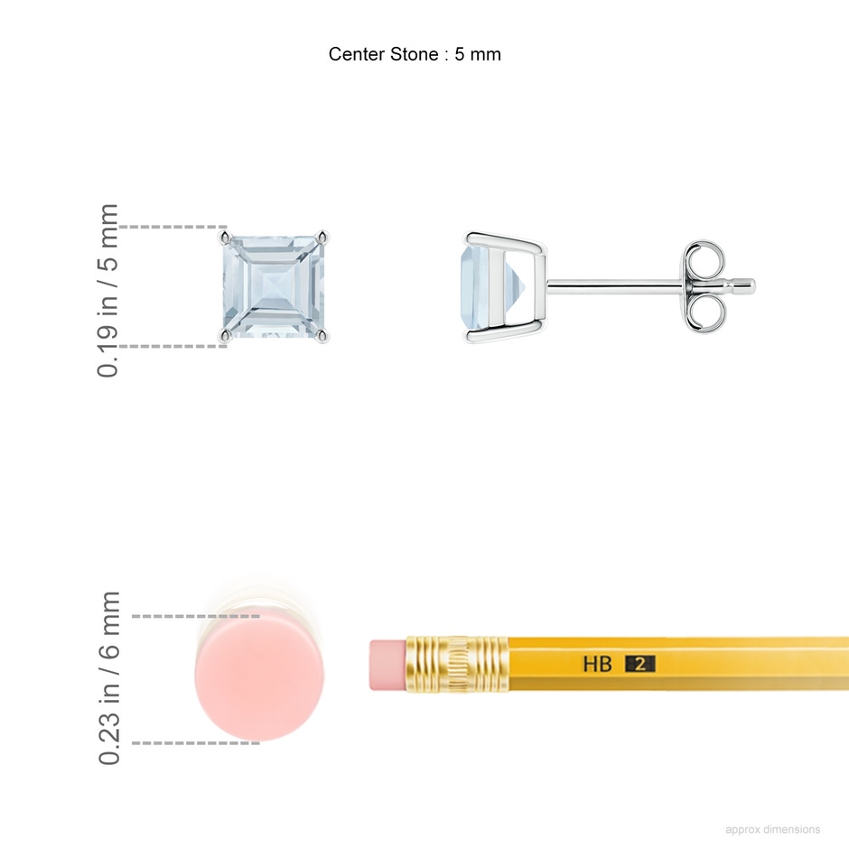 5mm A Classic Basket-Set Square Aquamarine Stud Earrings in S999 Silver ruler