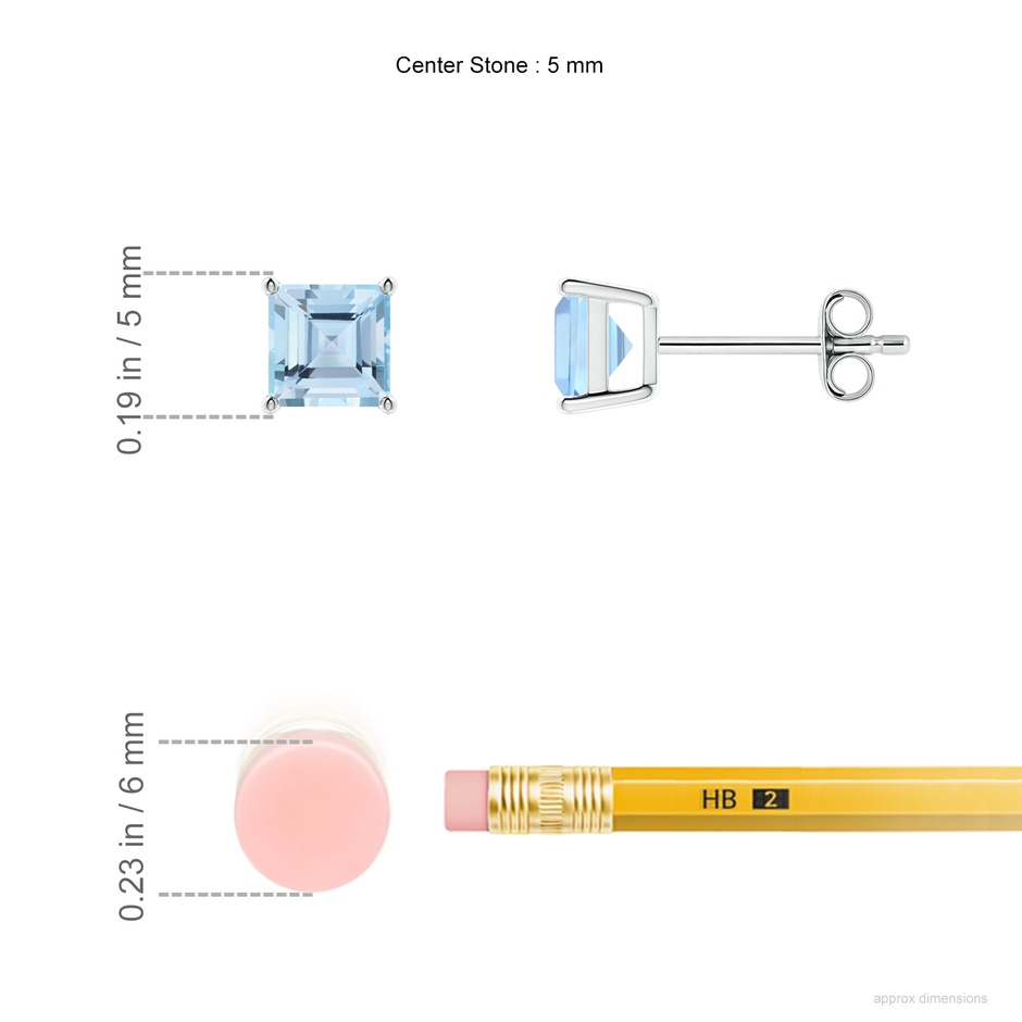 5mm AAA Classic Basket-Set Square Aquamarine Stud Earrings in White Gold ruler