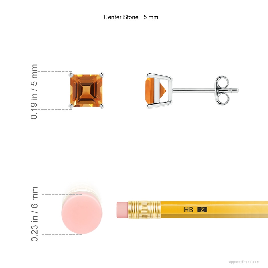 5mm AAA Classic Basket-Set Square Citrine Stud Earrings in White Gold ruler