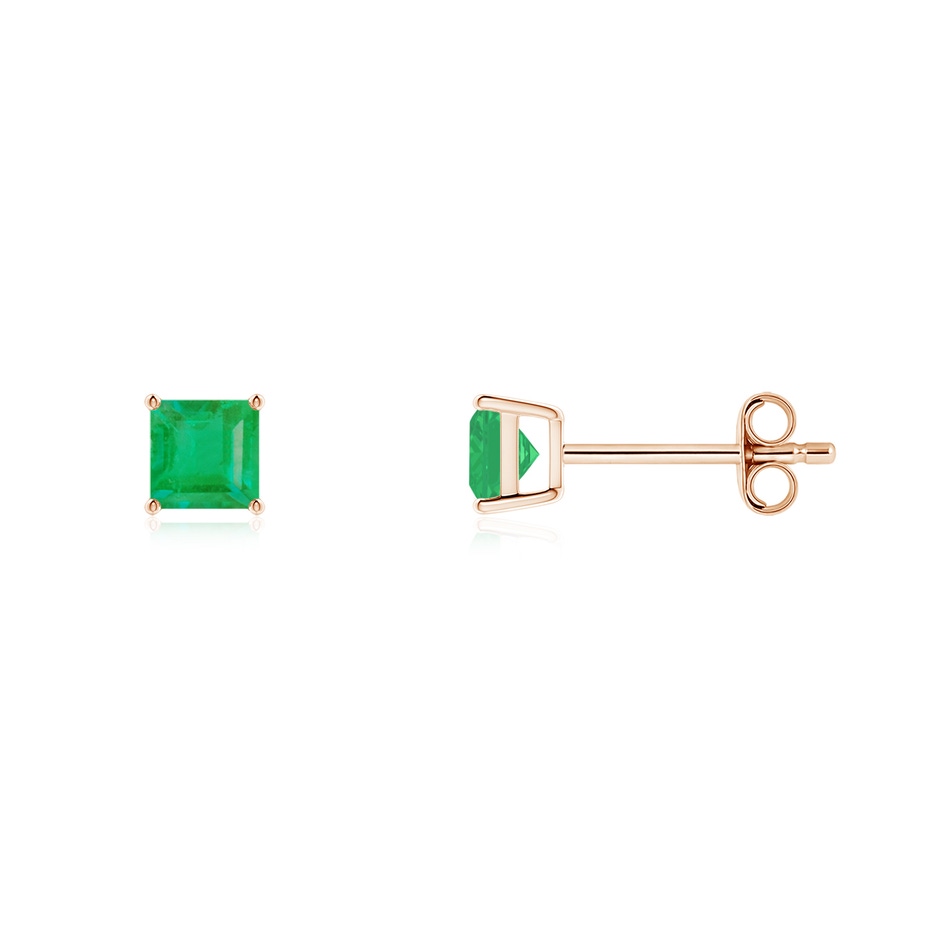 4mm A Classic Basket-Set Square Emerald Stud Earrings in 9K Rose Gold 