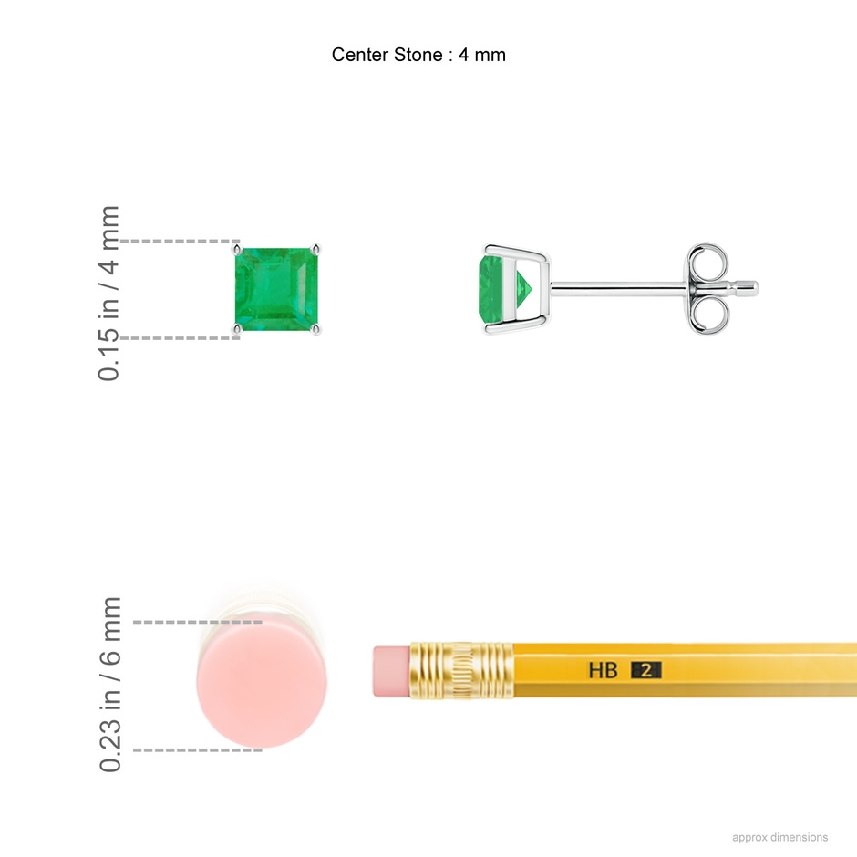 4mm A Classic Basket-Set Square Emerald Stud Earrings in S999 Silver ruler