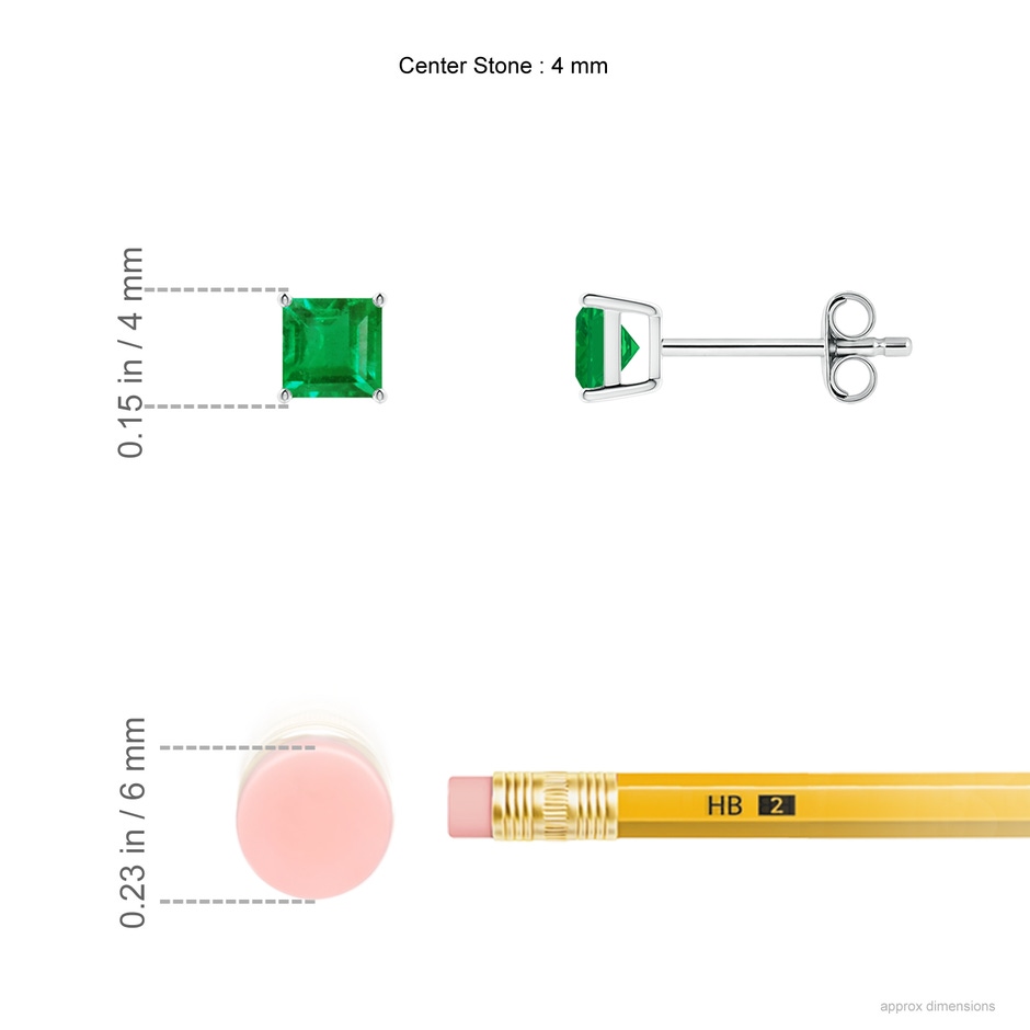 4mm AA Classic Basket-Set Square Emerald Stud Earrings in S999 Silver ruler