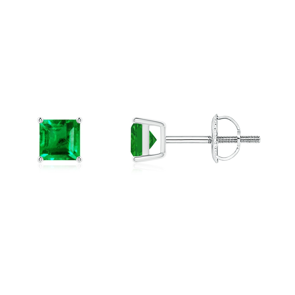 4mm AAA Classic Basket-Set Square Emerald Stud Earrings in White Gold