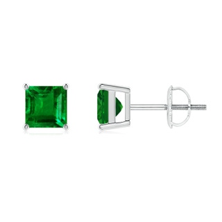 5mm AAAA Classic Basket-Set Square Emerald Stud Earrings in P950 Platinum