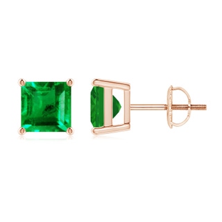 6mm AAA Classic Basket-Set Square Emerald Stud Earrings in Rose Gold